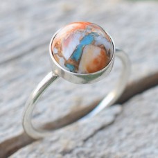 Oyster turquoise round silver ring